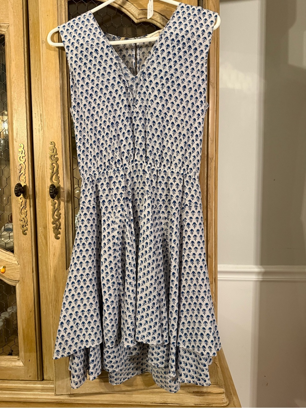 Rebecca Taylor Silk Sleeveless Blue and White Printed Fit-and-Flare Dress